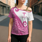 Personalised New Zealand Nurse Cross Shoulder Shirt Maori Koru Pink Version