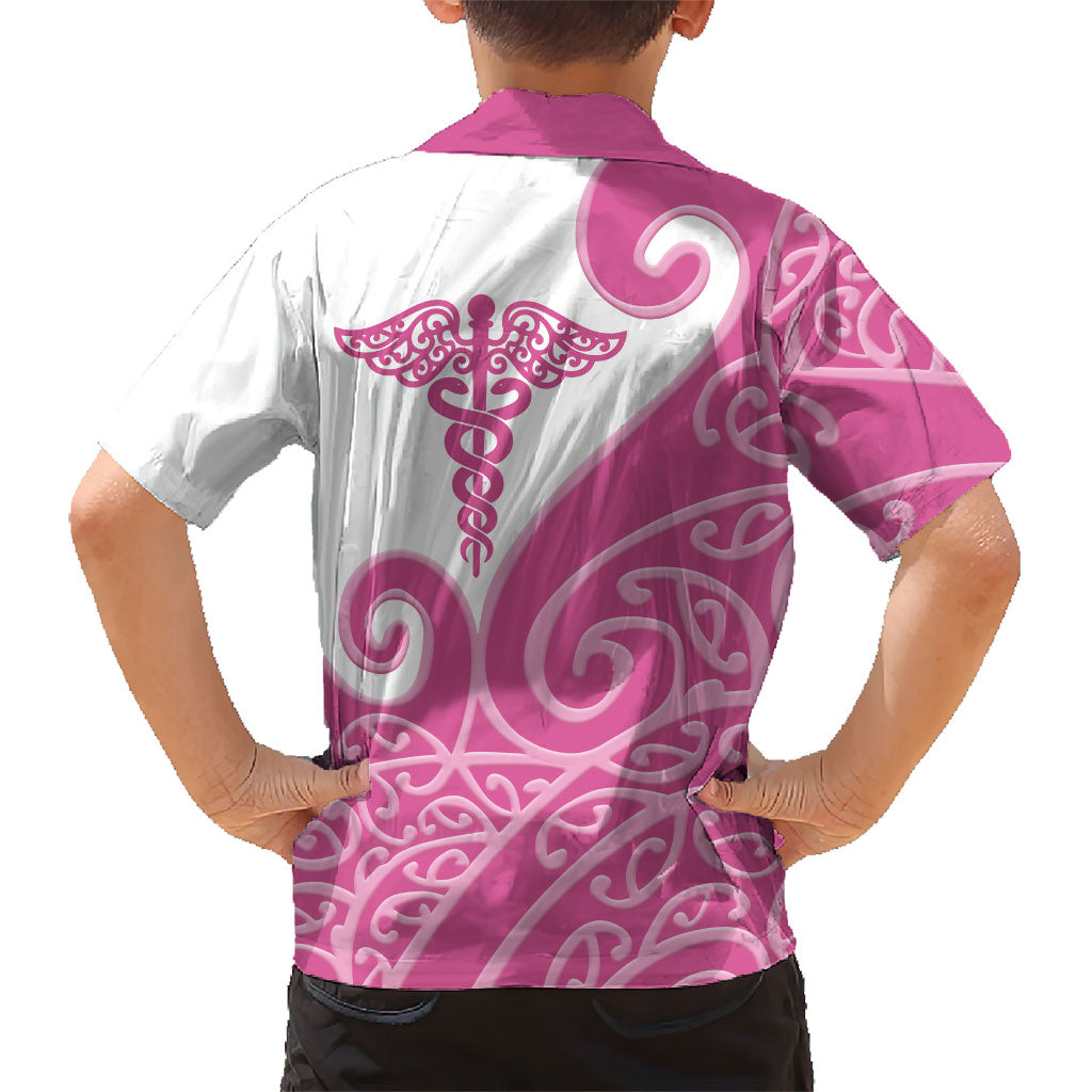 Personalised New Zealand Nurse Family Matching Off Shoulder Maxi Dress and Hawaiian Shirt Maori Koru Pink Version