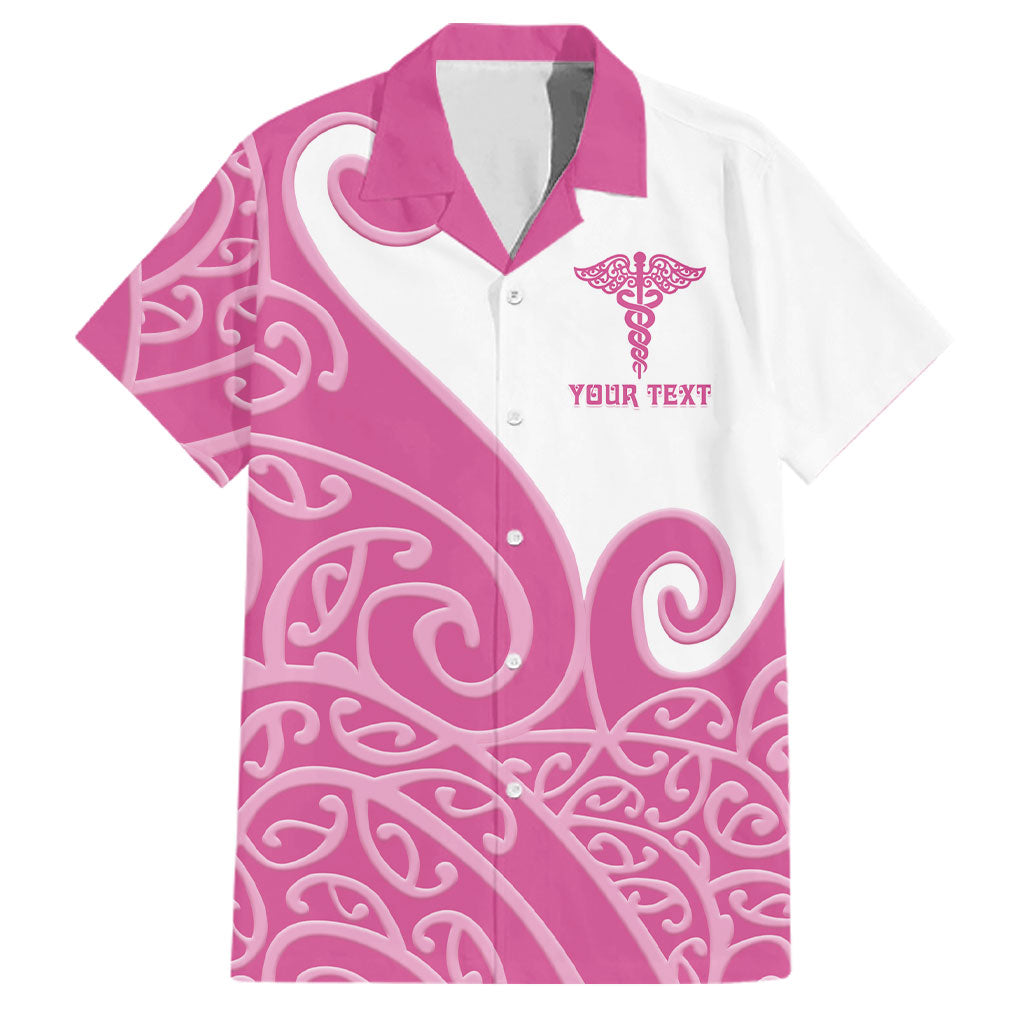 Personalised New Zealand Nurse Family Matching Off Shoulder Maxi Dress and Hawaiian Shirt Maori Koru Pink Version