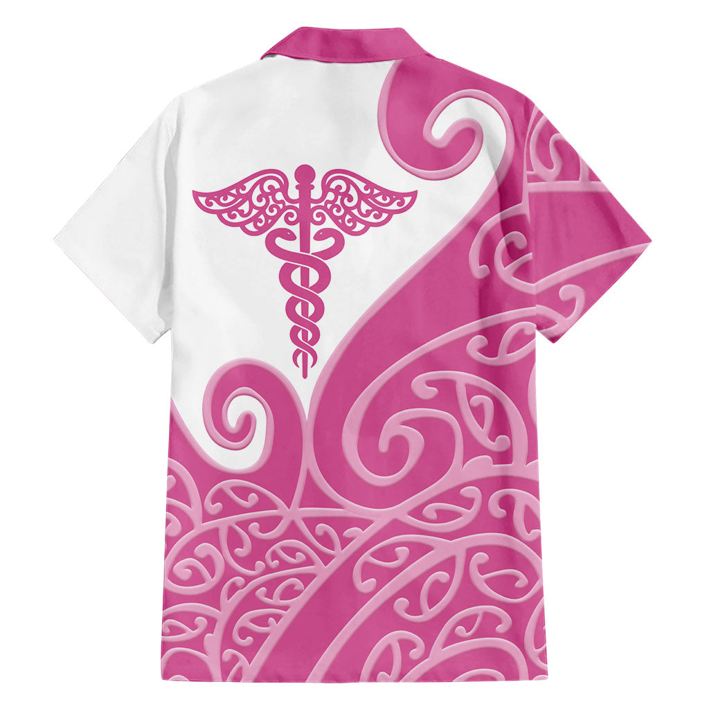 Personalised New Zealand Nurse Family Matching Off Shoulder Maxi Dress and Hawaiian Shirt Maori Koru Pink Version