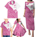 Personalised New Zealand Nurse Family Matching Puletasi and Hawaiian Shirt Maori Koru Pink Version
