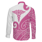 Personalised New Zealand Nurse Family Matching Puletasi and Hawaiian Shirt Maori Koru Pink Version