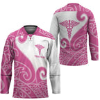 Personalised New Zealand Nurse Hockey Jersey Maori Koru Pink Version