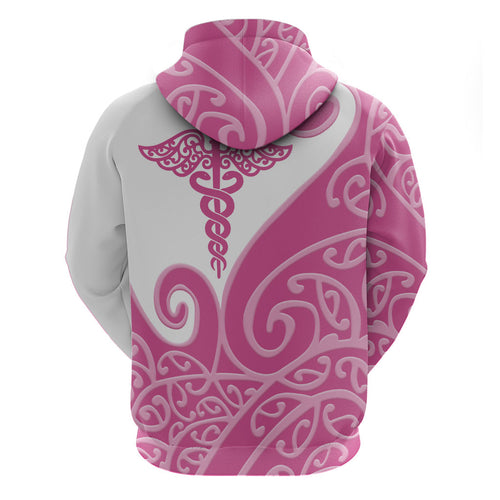 Personalised New Zealand Nurse Hoodie Maori Koru Pink Version