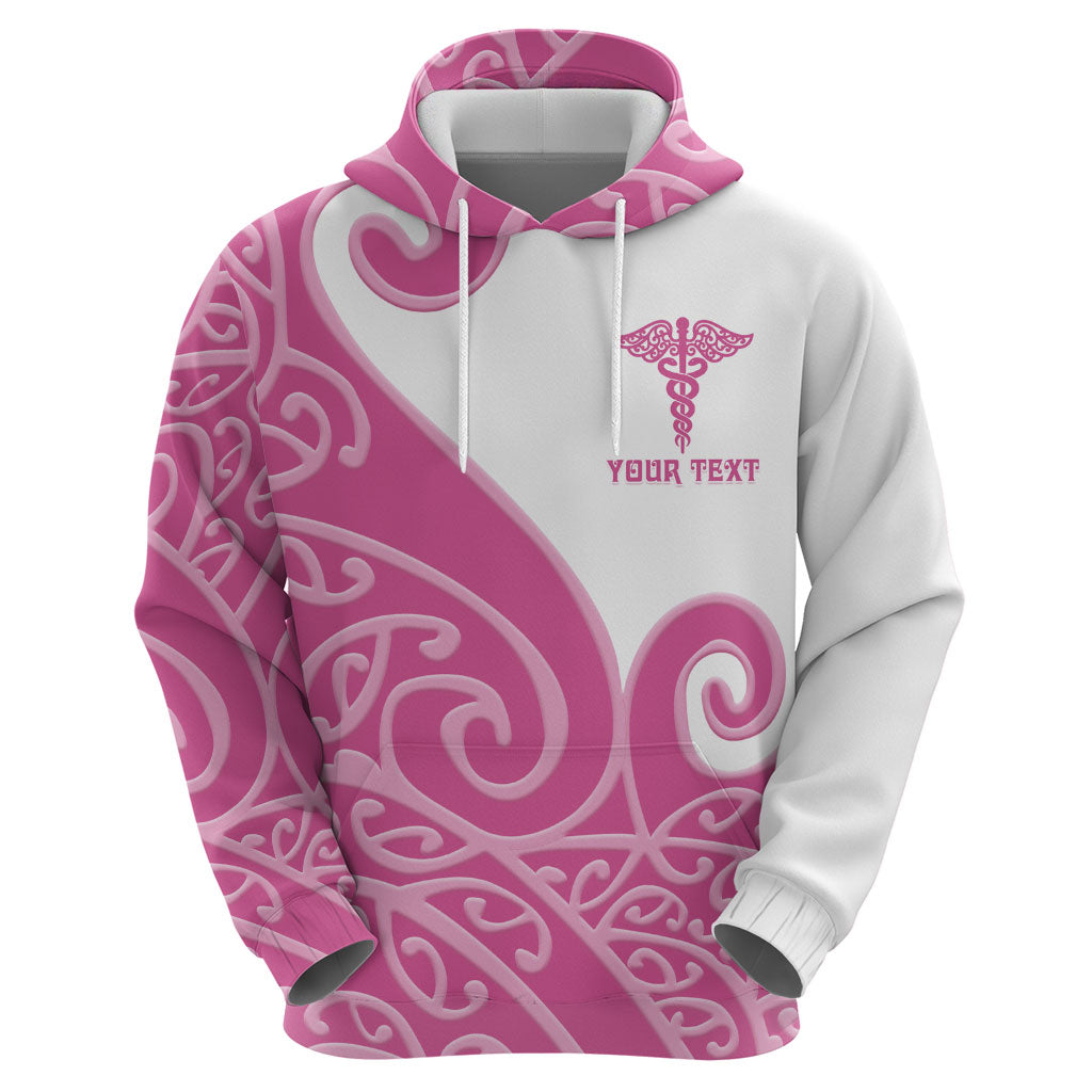 Personalised New Zealand Nurse Hoodie Maori Koru Pink Version