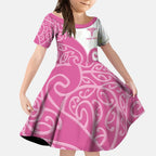 Personalised New Zealand Nurse Kid Short Sleeve Dress Maori Koru Pink Version