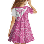 Personalised New Zealand Nurse Kid Short Sleeve Dress Maori Koru Pink Version