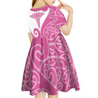 Personalised New Zealand Nurse Kid Short Sleeve Dress Maori Koru Pink Version