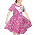 Personalised New Zealand Nurse Kid Short Sleeve Dress Maori Koru Pink Version