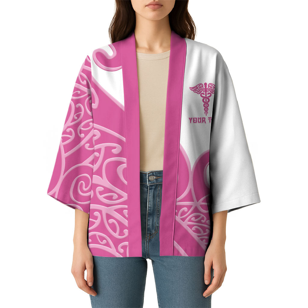 Personalised New Zealand Nurse Kimono Maori Koru Pink Version