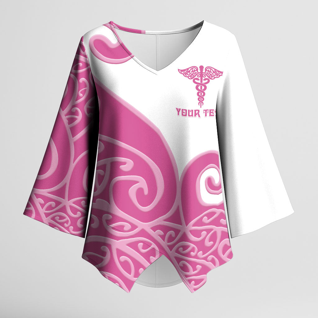 Personalised New Zealand Nurse Kimono Sleeve Blouse Maori Koru Pink Version