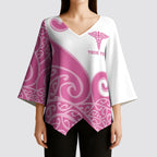 Personalised New Zealand Nurse Kimono Sleeve Blouse Maori Koru Pink Version