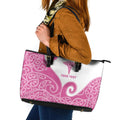 Personalised New Zealand Nurse Leather Tote Bag Maori Koru Pink Version
