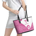 Personalised New Zealand Nurse Leather Tote Bag Maori Koru Pink Version