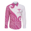 Personalised New Zealand Nurse Long Sleeve Button Shirt Maori Koru Pink Version