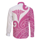 Personalised New Zealand Nurse Long Sleeve Button Shirt Maori Koru Pink Version