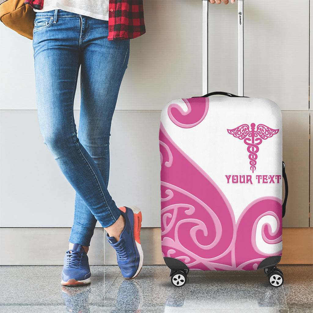 Personalised New Zealand Nurse Luggage Cover Maori Koru Pink Version