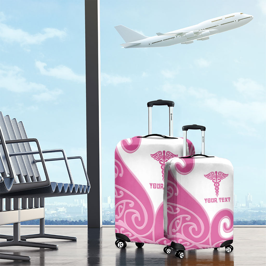 Personalised New Zealand Nurse Luggage Cover Maori Koru Pink Version