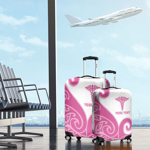 Personalised New Zealand Nurse Luggage Cover Maori Koru Pink Version