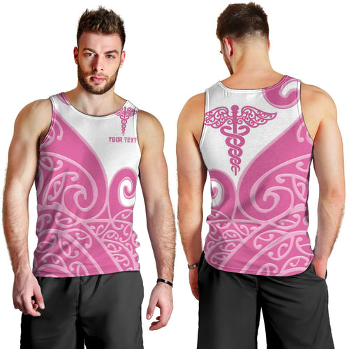 Personalised New Zealand Nurse Men Tank Top Maori Koru Pink Version
