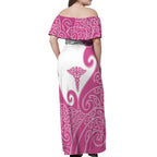 Personalised New Zealand Nurse Off Shoulder Maxi Dress Maori Koru Pink Version
