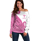 Personalised New Zealand Nurse Off Shoulder Sweater Maori Koru Pink Version