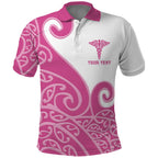 Personalised New Zealand Nurse Polo Shirt Maori Koru Pink Version