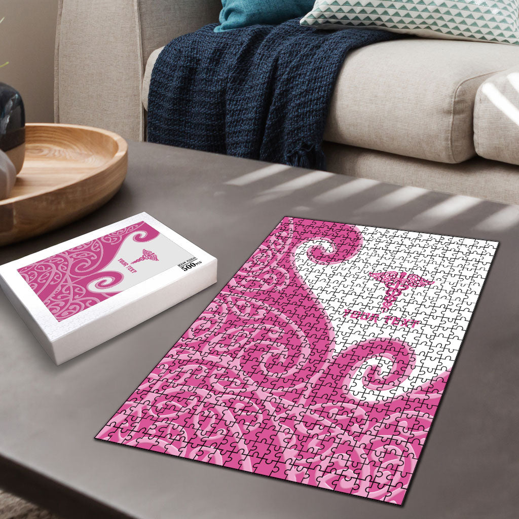 Personalised New Zealand Nurse Puzzle Maori Koru Pink Version