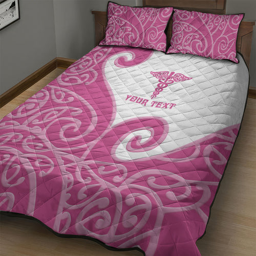 Personalised New Zealand Nurse Quilt Bed Set Maori Koru Pink Version