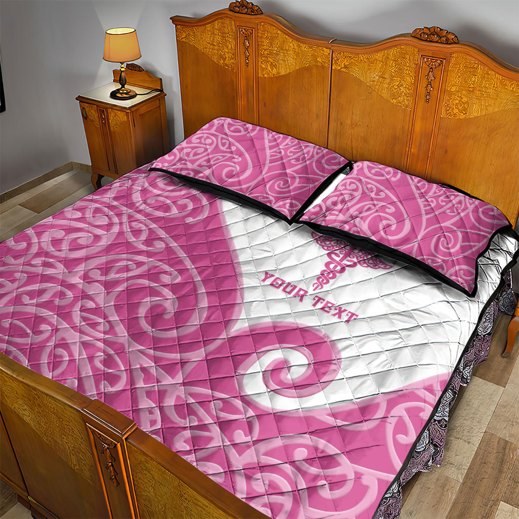 Personalised New Zealand Nurse Quilt Bed Set Maori Koru Pink Version