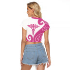 Personalised New Zealand Nurse Raglan Cropped T Shirt Maori Koru Pink Version