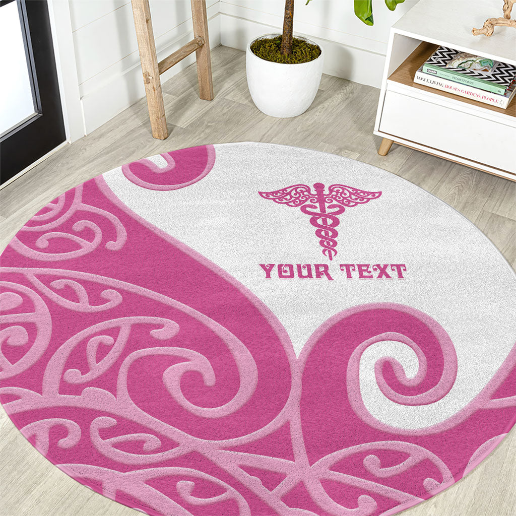 Personalised New Zealand Nurse Round Carpet Maori Koru Pink Version