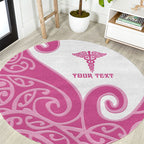 Personalised New Zealand Nurse Round Carpet Maori Koru Pink Version