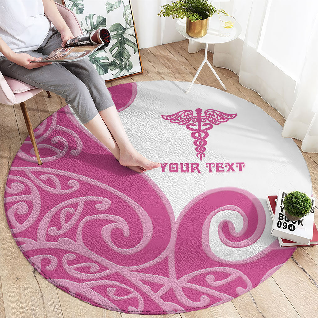 Personalised New Zealand Nurse Round Carpet Maori Koru Pink Version