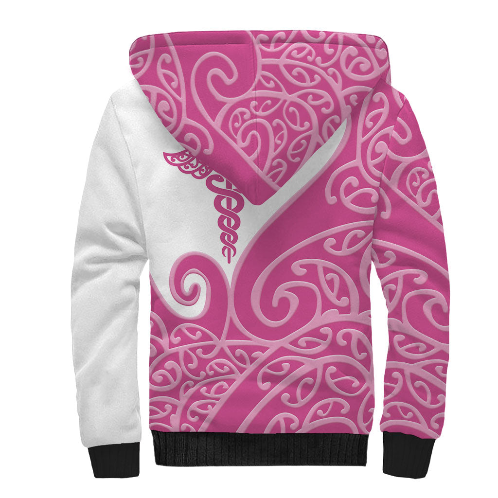 Personalised New Zealand Nurse Sherpa Hoodie Maori Koru Pink Version