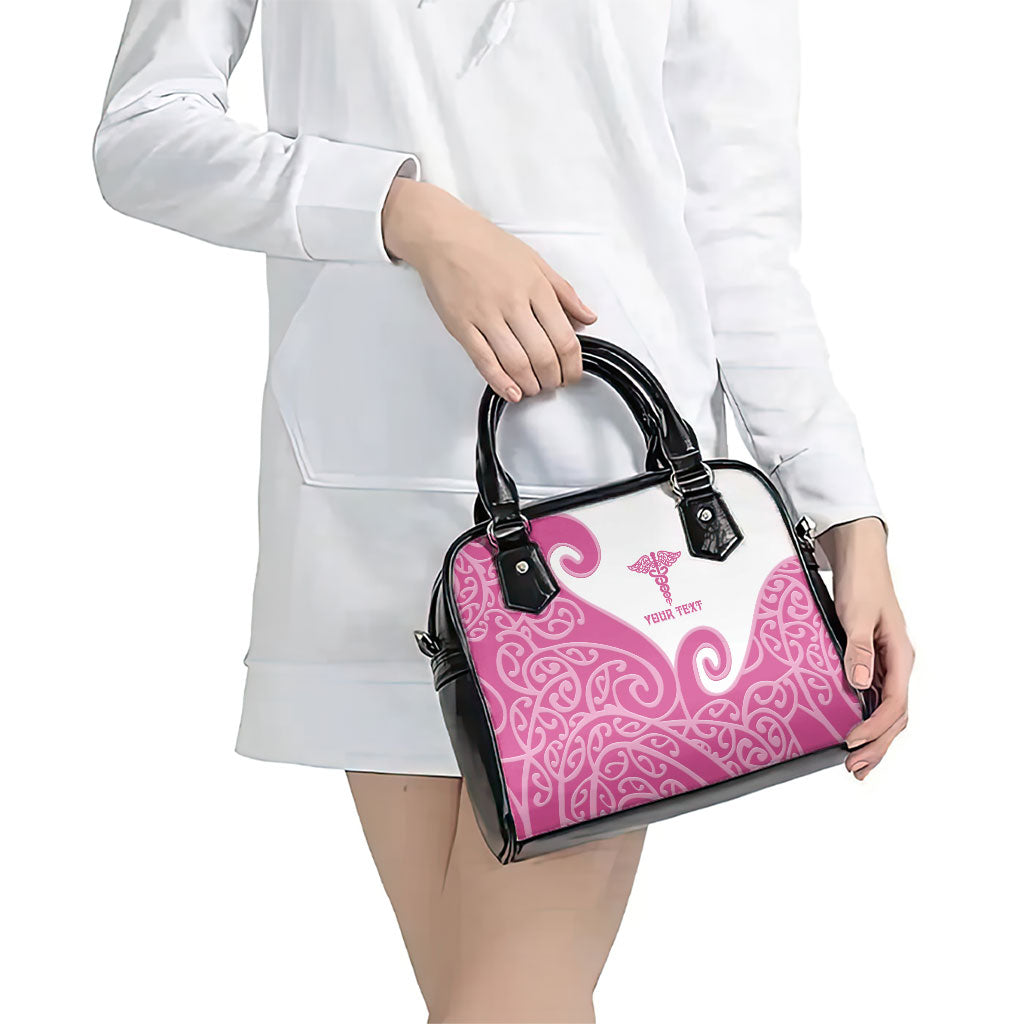 Personalised New Zealand Nurse Shoulder Handbag Maori Koru Pink Version