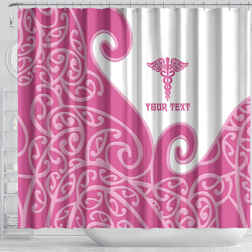 Personalised New Zealand Nurse Shower Curtain Maori Koru Pink Version
