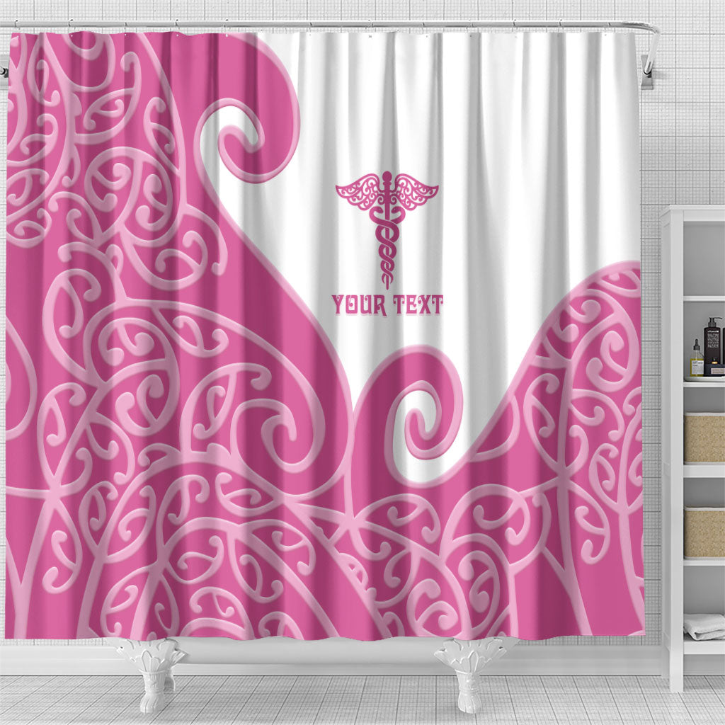 Personalised New Zealand Nurse Shower Curtain Maori Koru Pink Version