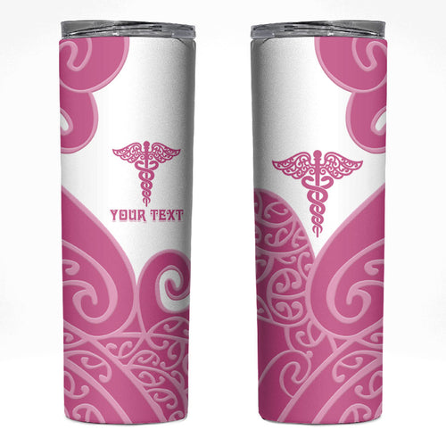 Personalised New Zealand Nurse Skinny Tumbler Maori Koru Pink Version