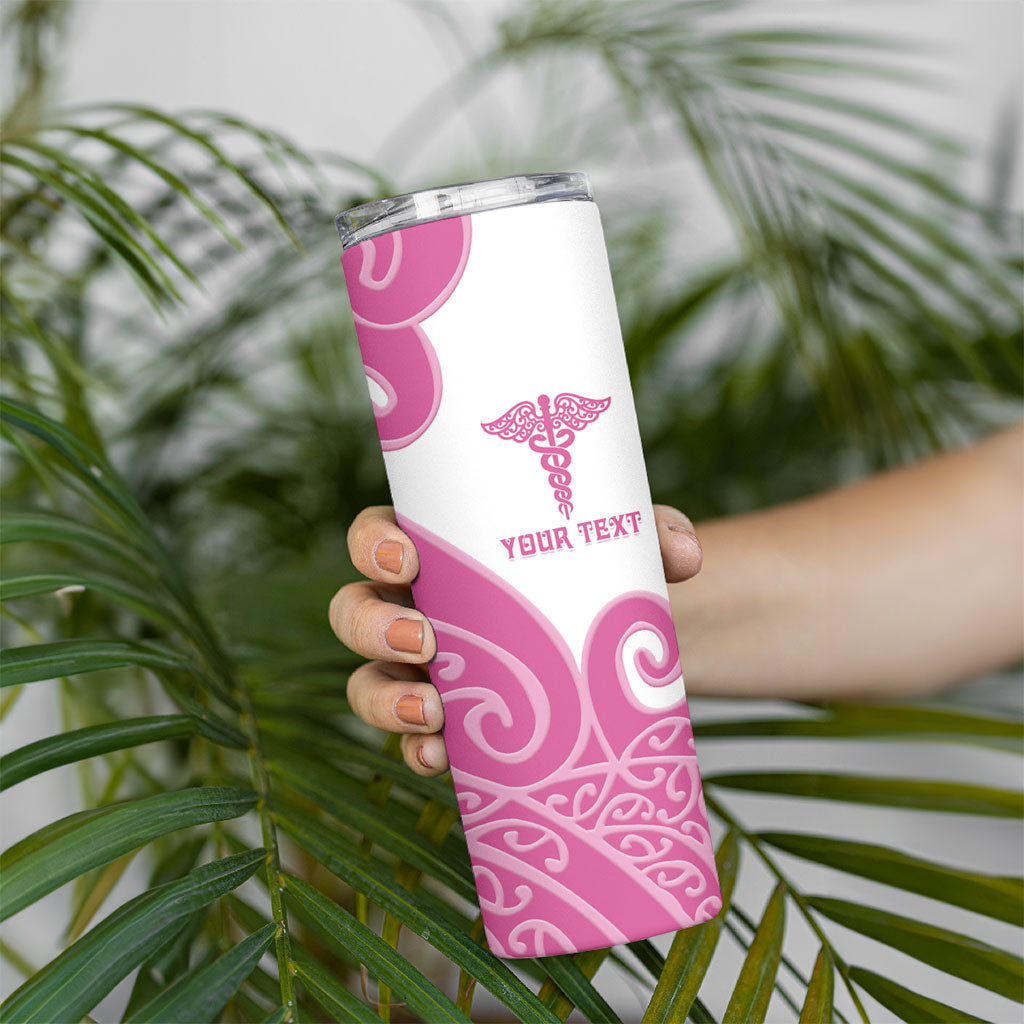 Personalised New Zealand Nurse Skinny Tumbler Maori Koru Pink Version