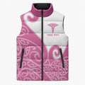 Personalised New Zealand Nurse Sleeveless Puffer Jacket Maori Koru Pink Version