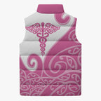 Personalised New Zealand Nurse Sleeveless Puffer Jacket Maori Koru Pink Version
