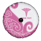 Personalised New Zealand Nurse Spare Tire Cover Maori Koru Pink Version