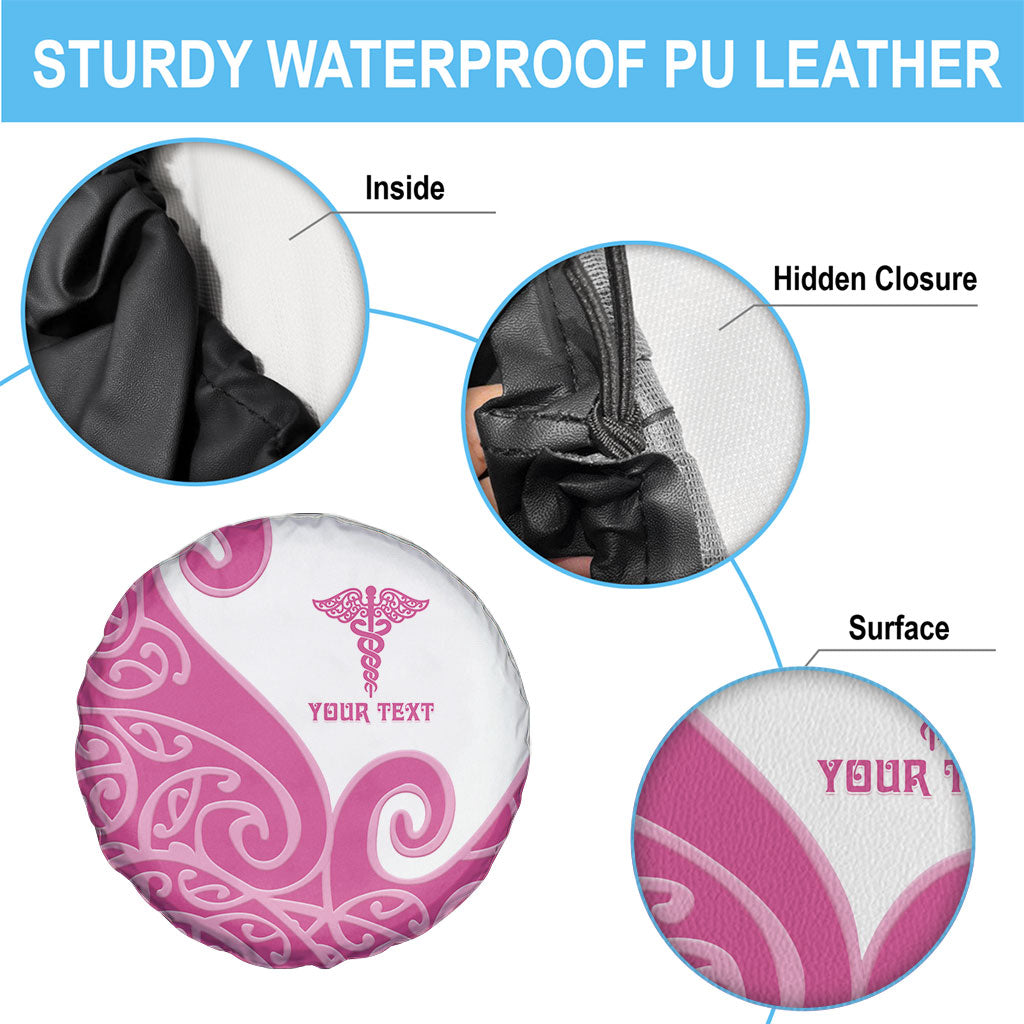 Personalised New Zealand Nurse Spare Tire Cover Maori Koru Pink Version
