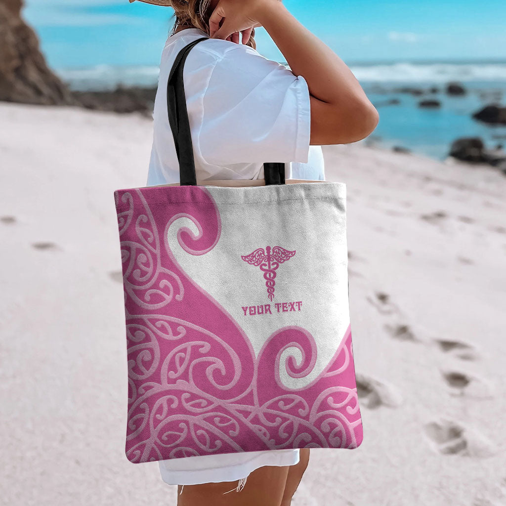 Personalised New Zealand Nurse Tote Bag Maori Koru Pink Version