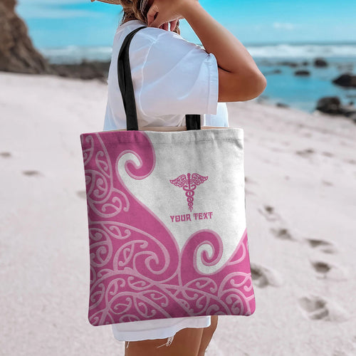 Personalised New Zealand Nurse Tote Bag Maori Koru Pink Version