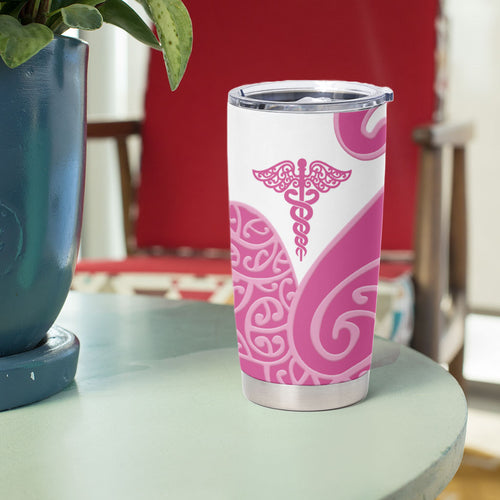 Personalised New Zealand Nurse Tumbler Cup Maori Koru Pink Version