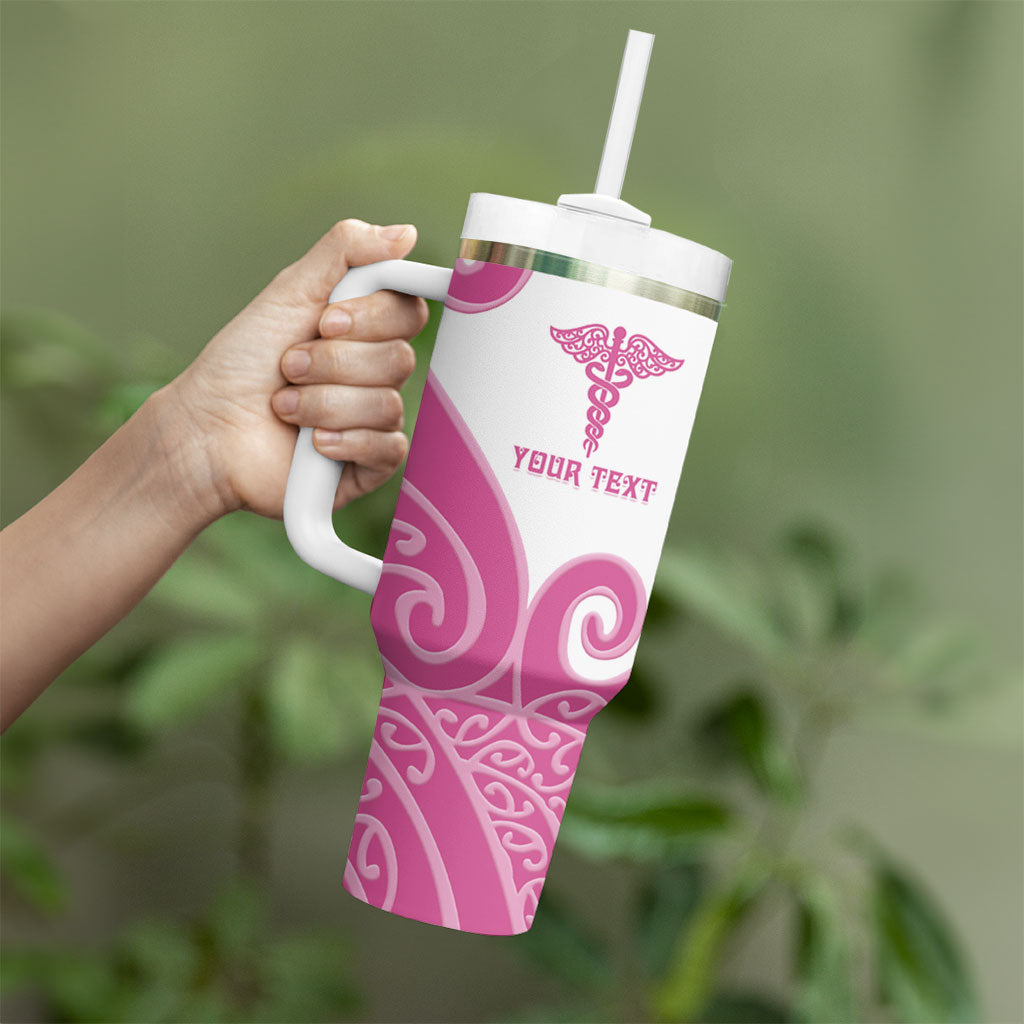 Personalised New Zealand Nurse Tumbler With Handle Maori Koru Pink Version