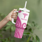 Personalised New Zealand Nurse Tumbler With Handle Maori Koru Pink Version
