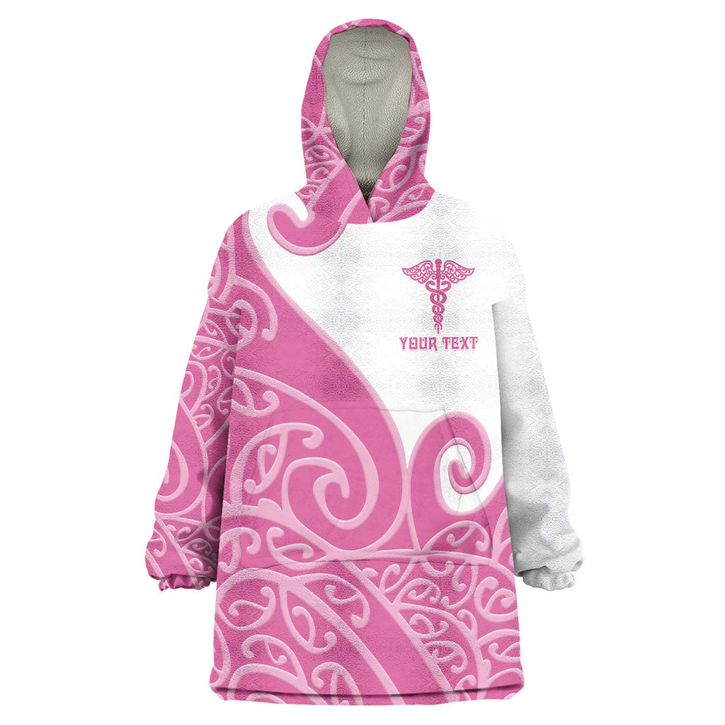 Personalised New Zealand Nurse Wearable Blanket Hoodie Maori Koru Pink Version
